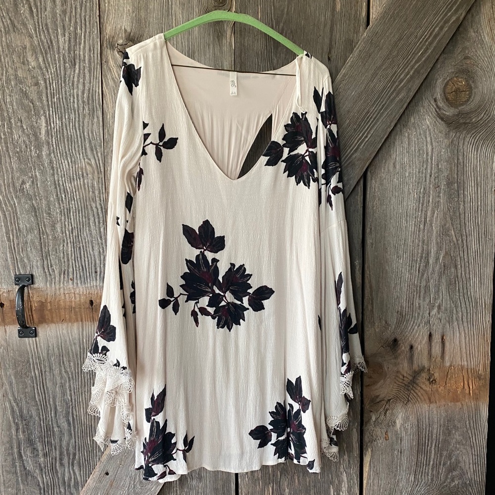 Free people white and black floral mini dress